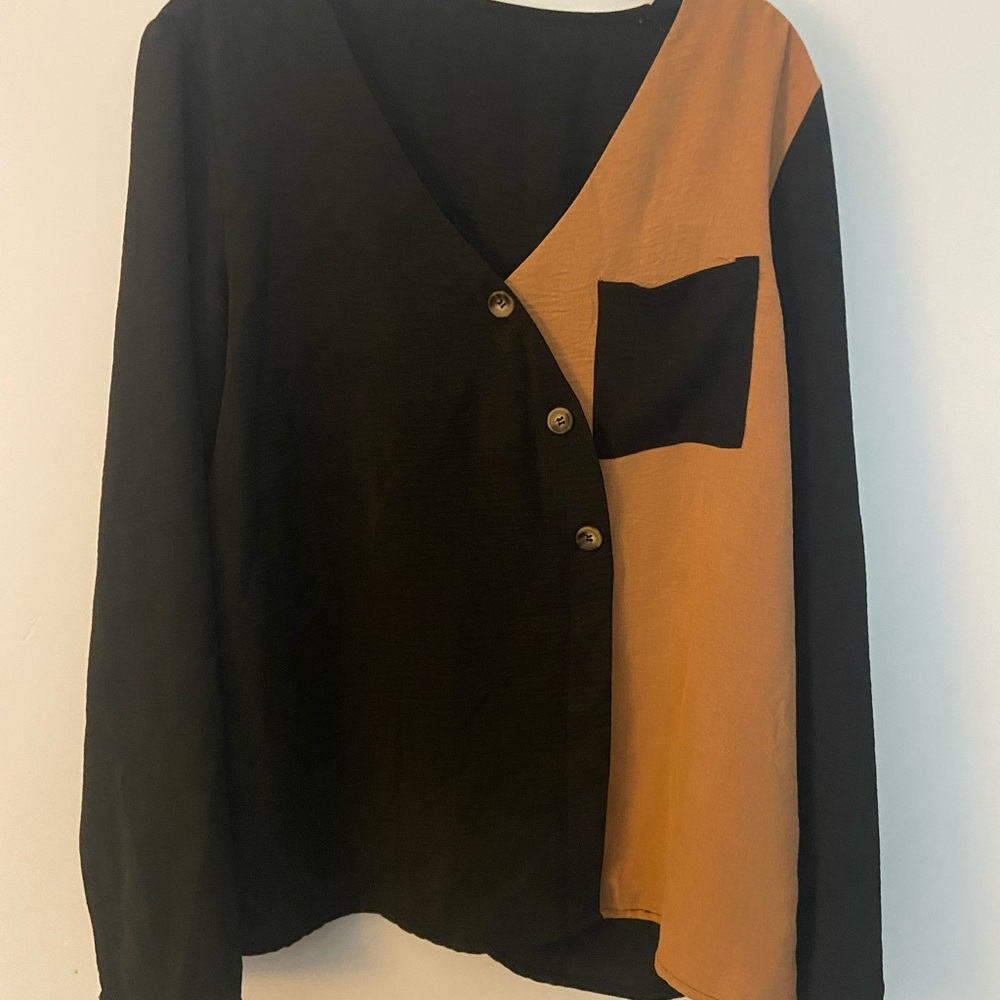 Black and Brown Button-Up Blouse